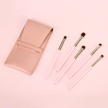 

5PiecesPink wooden handle horsehair eye shadow brush eye makeup brush set smudge highlight brush beauty tool set brush wholesale