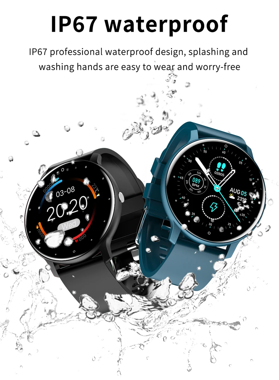 Men Women Smart Watch Full Touch Screen Watches Sport Fitness Tracker IP67 Waterproof Bluetooth Weather Forecast Smartwatch 2021