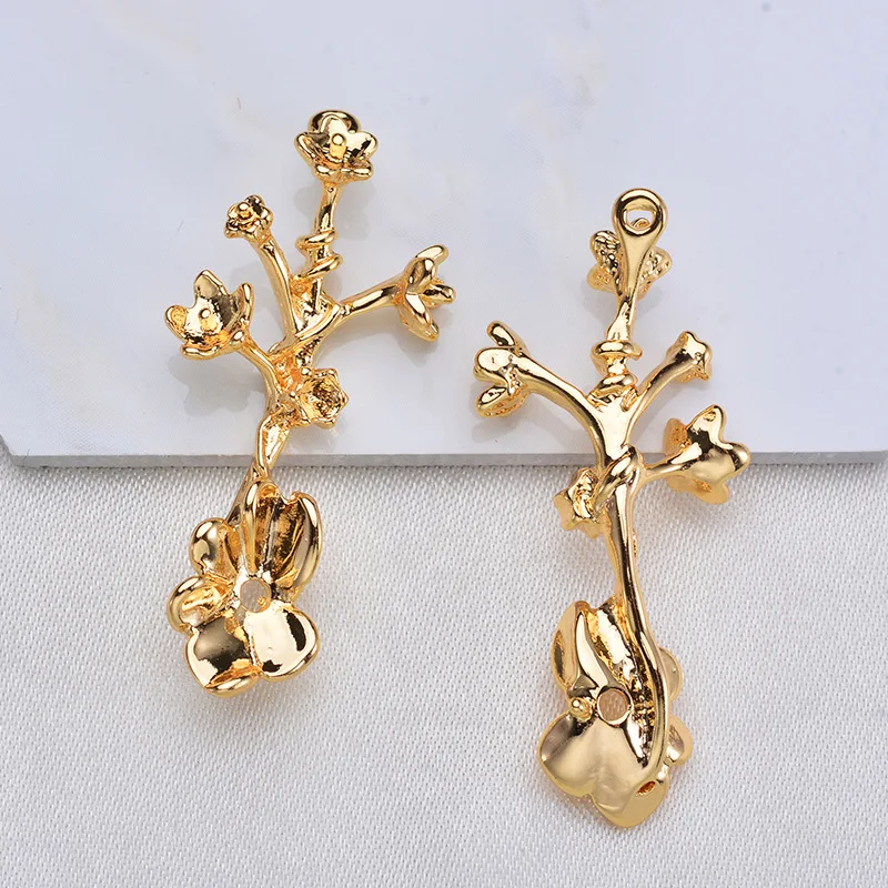 

(245) 6PCS 16x35MM 24K Gold Color Plated Brass Tree Branch Charms Pendants High Quality DIY Jewelry Making Findings