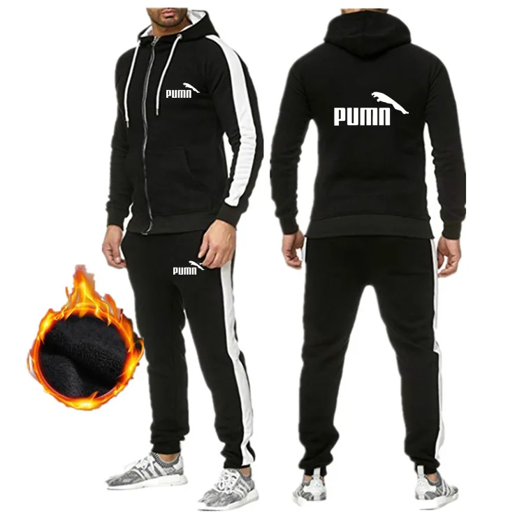 

2020 New Winter Men Tracksuit Suits Mens Sportswear 2 Pieces Men's hoodie+pants Sets Men's Zipper Printed Running Hoodie Suits