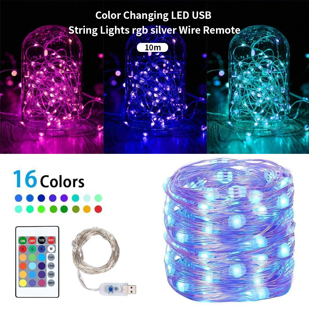 

5M 10M LED String Light USB 24 Button Remote Control Dimmable Powered Wire String Lights Decor Christmas Wedding Fairy Light