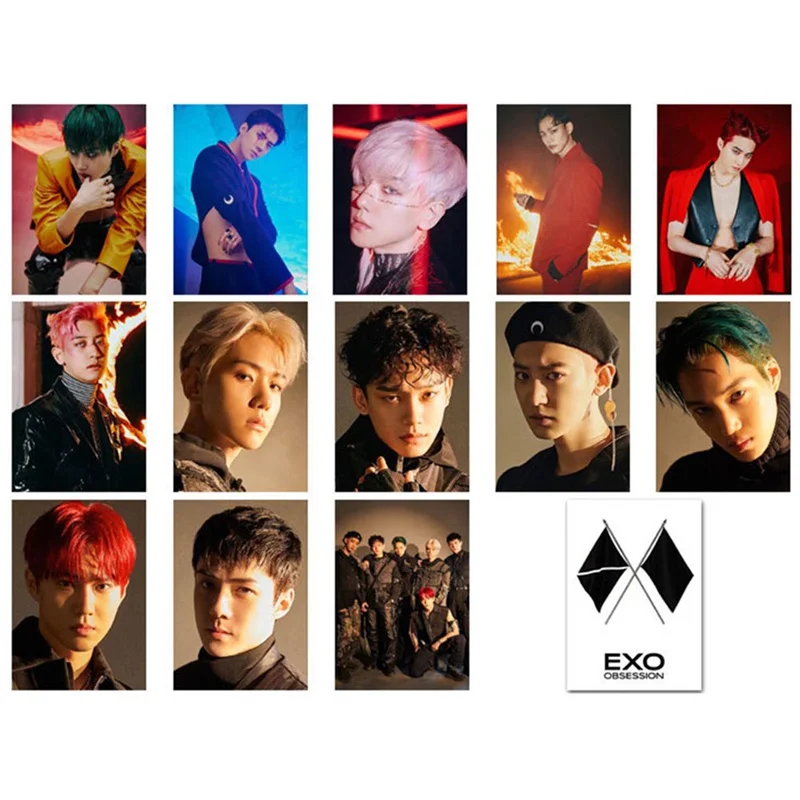 13 шт./компл. KPOP EXO OBSESSION альбом фото карта хип-хоп самодельные бумажные карты автограф Фотокарта