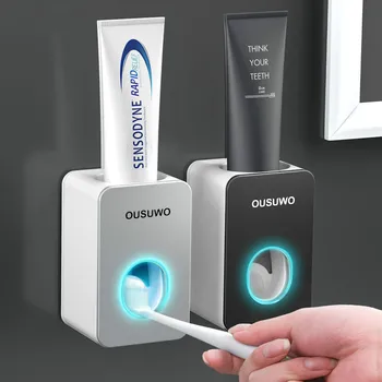 

4 Color Automatic Toothpaste Dispenser Wall-mounted Toothpaste Squeezer Dust-proof Toothbrush Holder Bathroom Accessories Set
