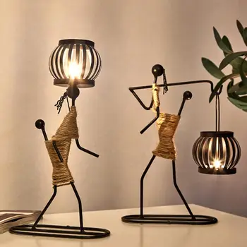 

New 1Pc Creative Beautiful Nordic Candlestick Abstract Iron Men Design Candle Holder Home Bar Restaurant Decor
