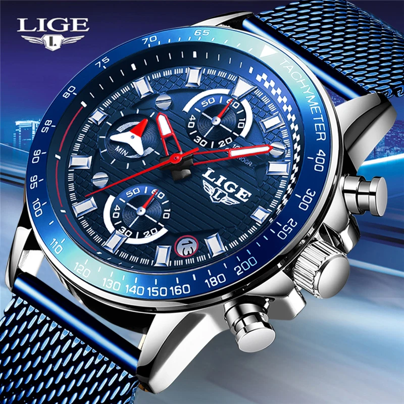 

Montre Homme Watch Men Luxury Brand LIGE Chronograph Men Sport Watch Waterproof Full Steel Quartz Men Watches Relogio Masculino