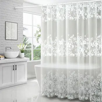 

PEVA bathroom transparent curtain Printed white shower curtain with hook waterproof home curtain WY615
