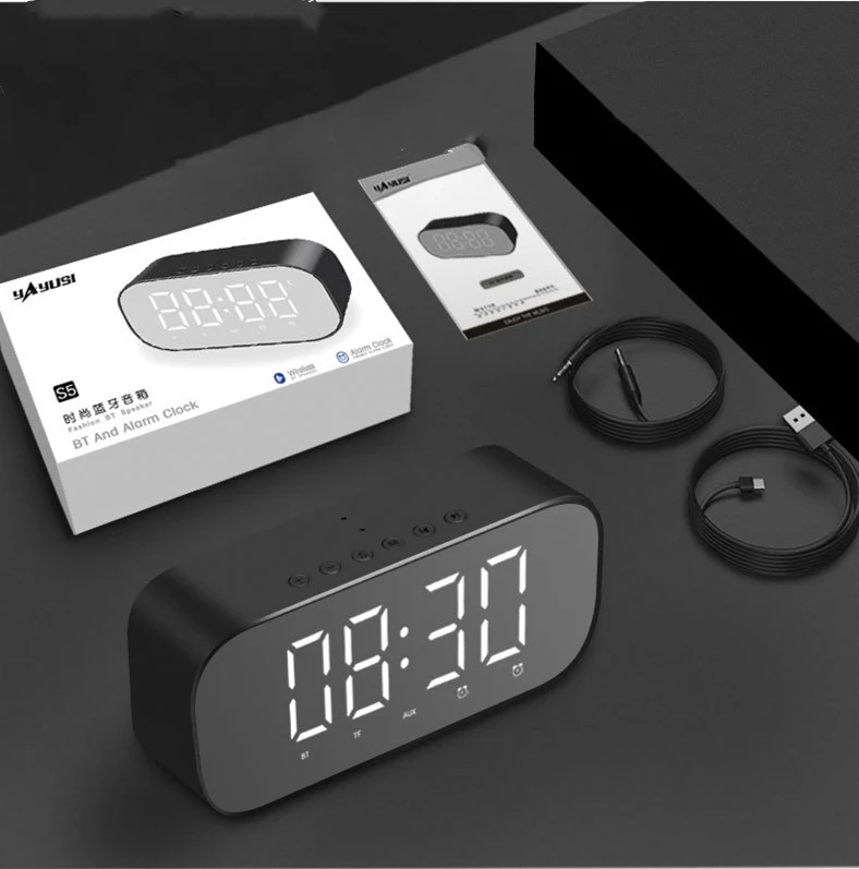 Bluetooth динамик с fm-радио светодиодный зеркальный будильник часы сабвуфер музыкальный плеер Повтор Настольные часы беспроводные