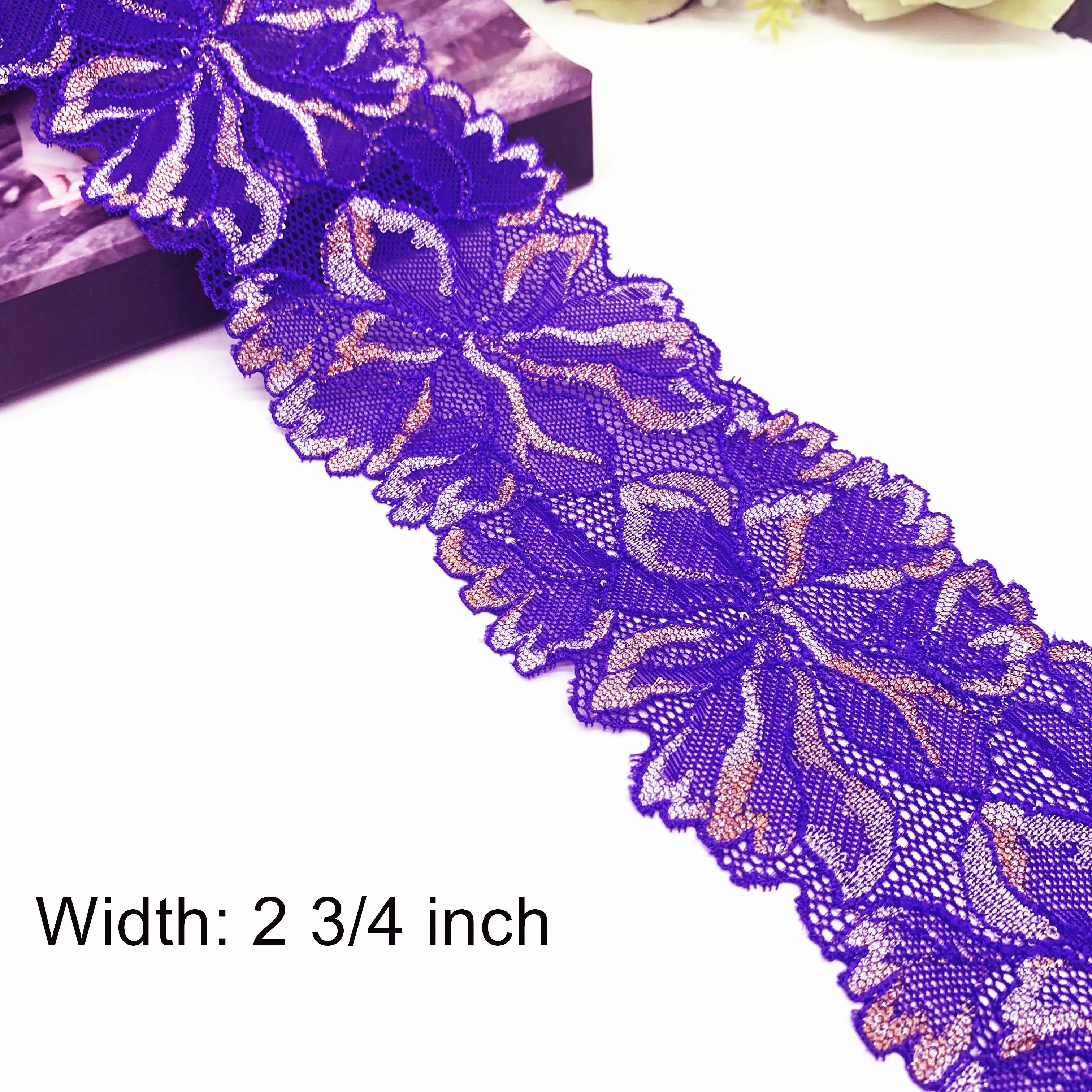 6y/lot Width 2-3 1/2 inch 4 Colors Glitter Stretch Lace Trim Foil 4