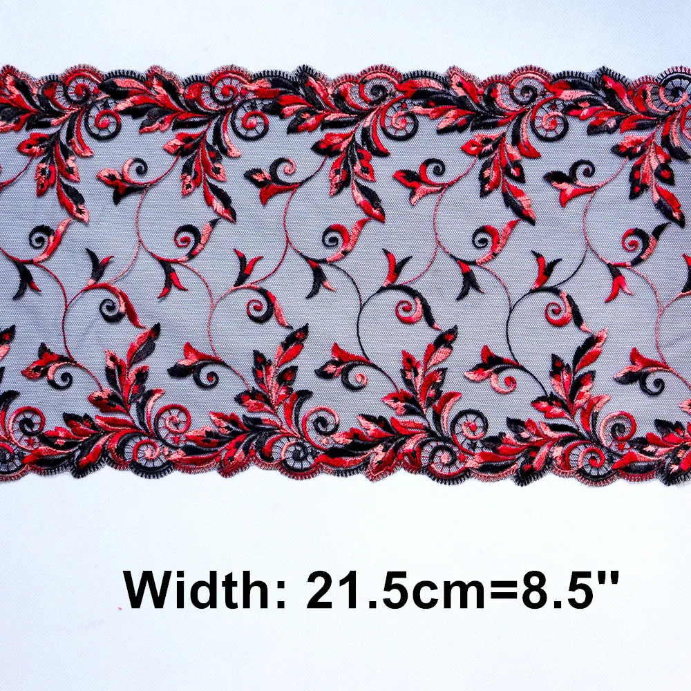 1 метр 21,5 см широкая вышитая кружевная отделка черный тюль одежда аксессуары гипюр красный цветок кружева отделка шитье из кружева аппликации