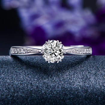 

18K White Gold GIA Diamond Ring for Engagement 0.5+0.12ct Natural GIA Diamond Jewelry Finger Print Engraving Wedding Band