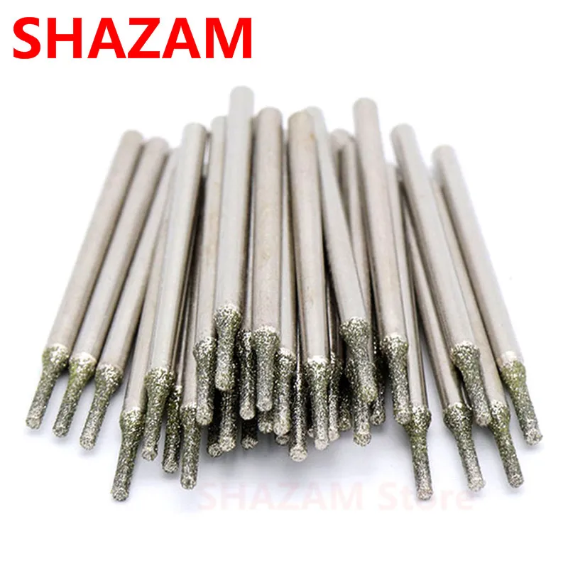 Diamond Grinding Head Burr Needle 2.35mm Shank Point Engraving Carving Polishing Glass Jade Stone Drill Bits Rotary Tools