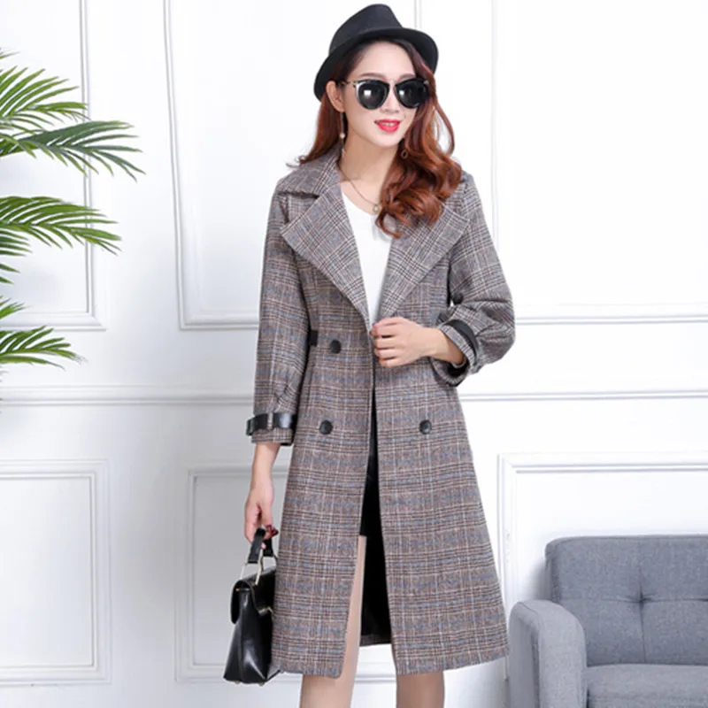 

Fashion Designer Fashion Week Women Autumn And Winter New Pattern lattice Windbreaker Coat Medium length Paragraph Woollen Cloth