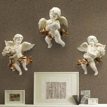 

Resin Cute Cupid Love Angel Wall Sticker Decoration Home Livingroom 3D Wall Background Mural Crafts Ornament Accessories Europe