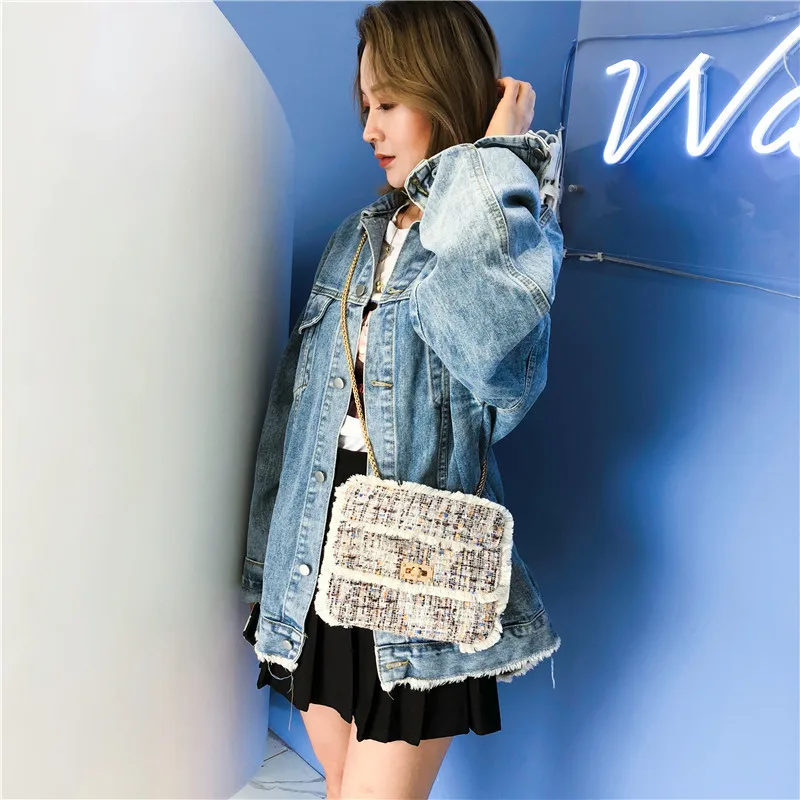 

Winter Woolen Plaid Color Fiber Square Sling Bag Lock Classic One-Shoulder Oblique WOMEN'S Bag