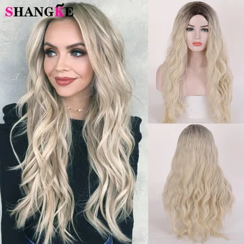 

Shangke New Type Synthetic Wigs Long Curly Wavy Ombre Blonde Middle Part 26 Inches For Women’s Cosplay Party False Hair
