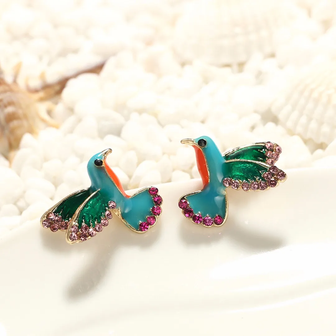 1 Pair Cute Animal Flying Bird Hummingbird Ear Stud Earrings for Women