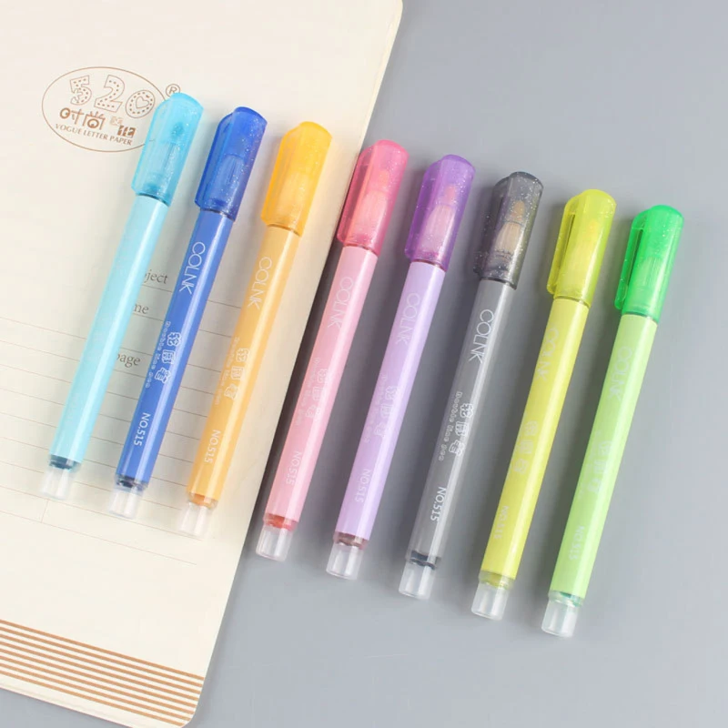 8 шт., художественный маркер с двойными линиями, двойная флуоресцентная ручка, креативная маркер, ручка для офисного знака, ручка для ключей, канцелярские принадлежности для студентов