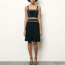 2 Pieces Set Slim Fit Women Suit Sexy Hollow Out Ruffles Knitted Striped Sets Strapless Crop Top Skirt Outfits Summer Twinset