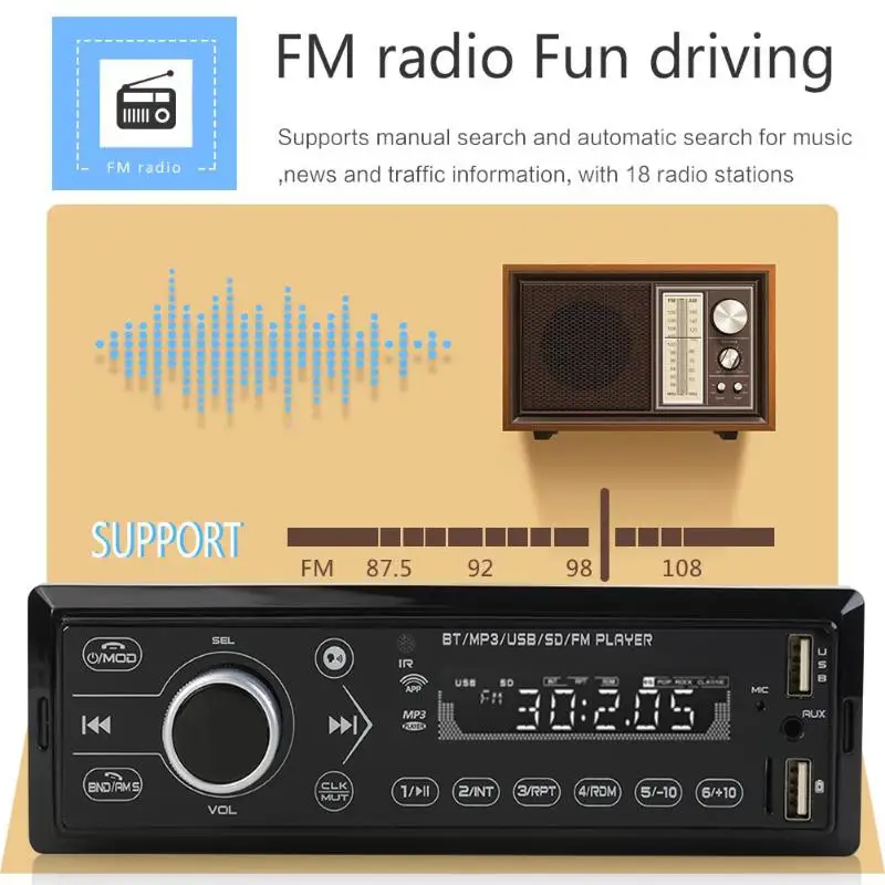 3209 одиночный DIN автомобильный стерео MP3-плеер Bluetooth FM радио в тире головное устройство