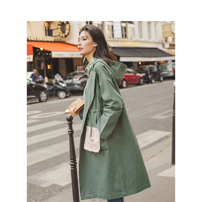 Goedkoop Inman Lente Herfst Solid Katoen Hooded Turn Down Kraag Pocket Mode Vrouwen Jas