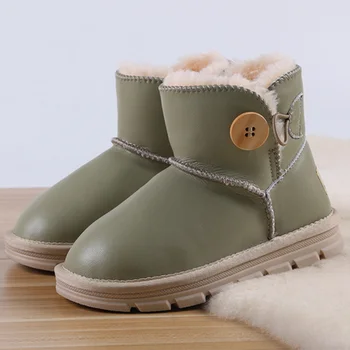 

New Winter Children's Boots Girls plus velvet boots Genuine Leather Boots Waterproof Snow Boots Non-slip baby cotton shoes zz2