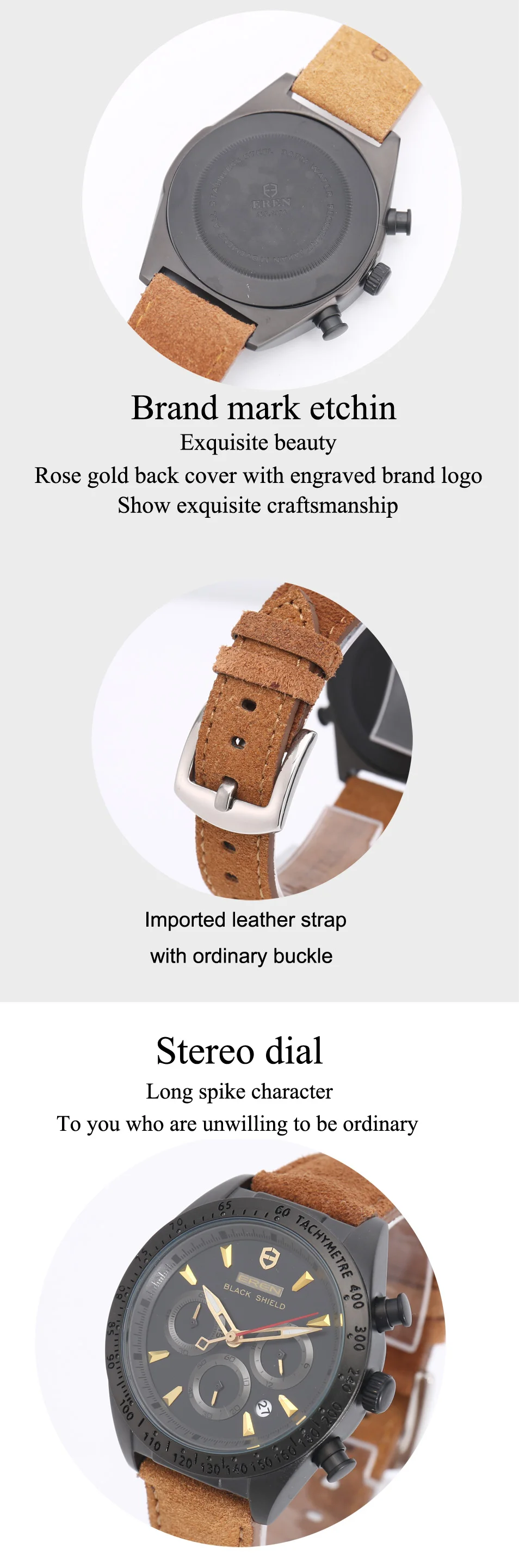 2022 Ever Move Men's Sports Chronograph  Luxury Literal Business Style Multifunctional Leather Real Nail Quartz Watch