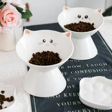 New Pet Cat Ceramics Bowl Classical Cervical Health Protective Bowl High Base Water Food Feeder for Puppy Kitten Pet Feeding