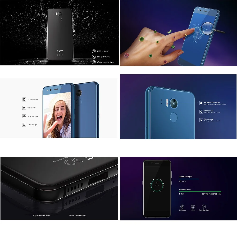 NOMU M8 4G Smartphone 5.2'' Android 7.0 MTK6750T Octa Core 1.5GHz 4GB RAM 64GB ROM 21.0MP Rear Came