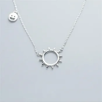 New Fashion Sun Smiley Temperament 925 Sterling Silver Jewelry Hollow Simple Popular Clavicle Chain Necklaces XL092