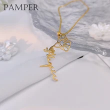 

PAMPER Personalized Birth Flower Pendant Custom Cursive Name Necklace For Women Stainless Steel Jewelry Exclusive Birthday Gift