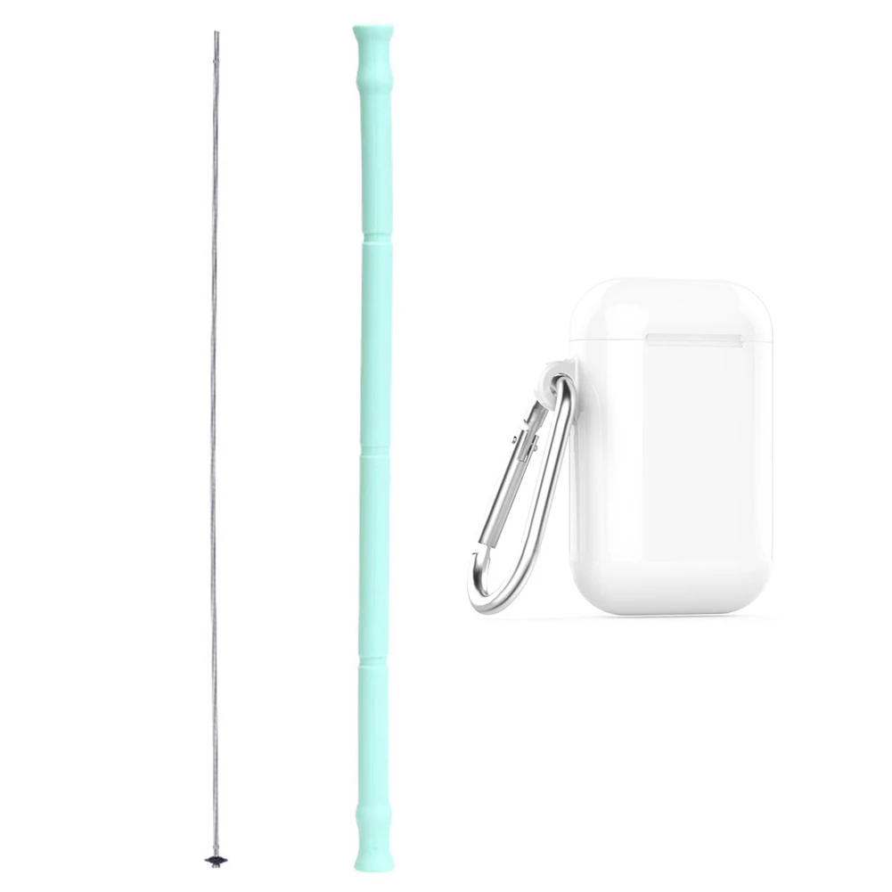 Reusable Silicone Straws Portable Collapsible Drinking Straw with Carrying Case Cleaning Brush BJStore - Цвет: green 25cm