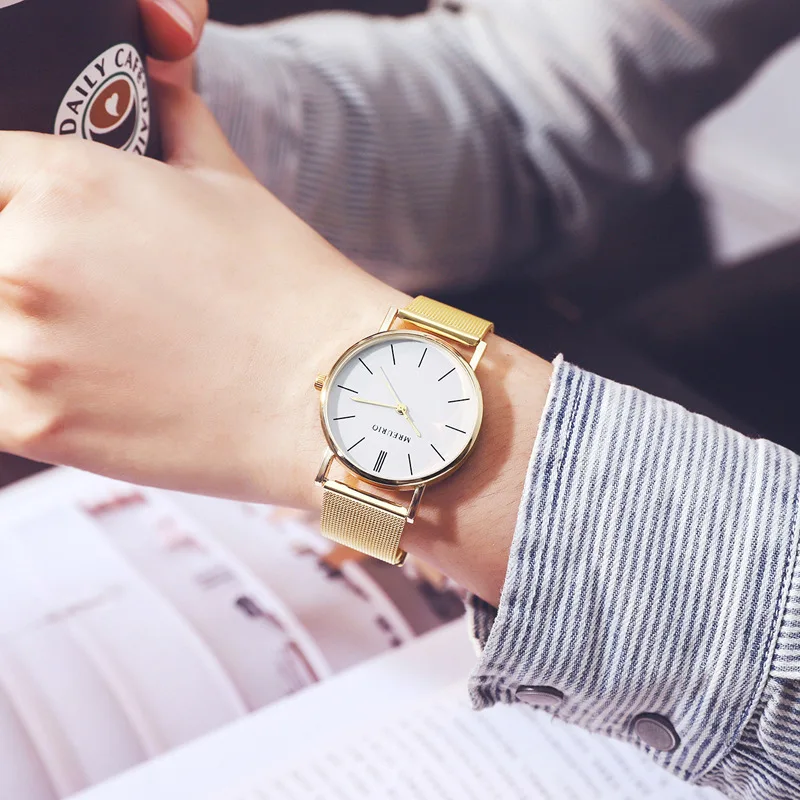 

Hot Selling Geneva Gold Mesh Belt Scandinavian Minimalist Quartz Watch MEN'S Watch Women's