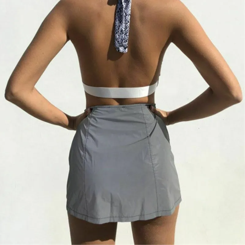 Hirigin юбки для женщин и девочек с высокой талией сзади Сплит Bodycon Мини юбка вечерние Faldas Mujer Moda ночной клуб Светоотражающая юбка