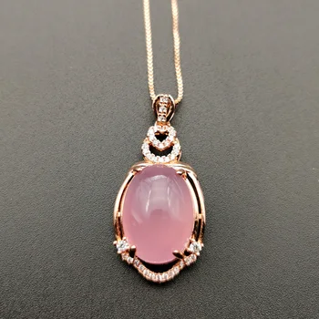 

2020 Trendy 100% Rose Gold 925 Sterling Silver Necklace For Women Handmade Natural Pink Jade Gemstone Pendants Necklaces Gifts