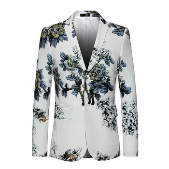 

2020 Men Quality Fashion Floral Pattern Slim Fit Casual Suit Jacket Stage Signers Slim Fit Suit Costume Dress Blazers