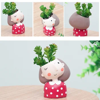 

4pcs Cartoon Lovely Girl Succulent Pot Cute Planter Bonsai Cactus Potted Flowers Desktop Decoration Home Office Decor Craft