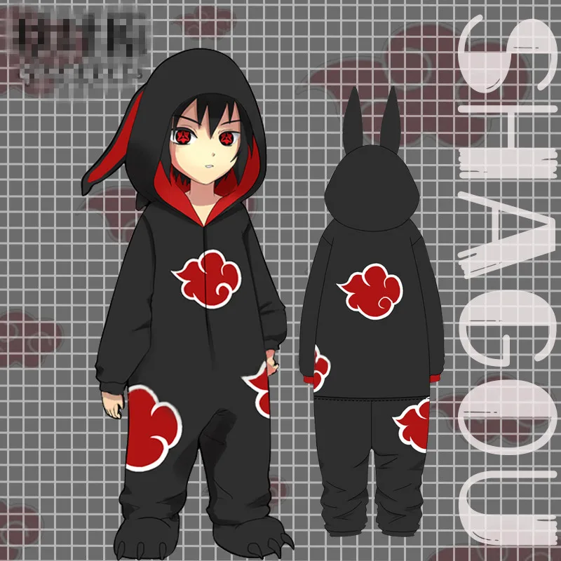 Anime Naruto Akatsuki Uchiha Itachi Cosplay Costumes Sharingan Red Cloud Pattern Jumpsuits Thicken Cotton Pajamas Bathrobe Suit