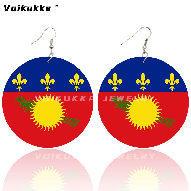 Voikukka Jewelry Both Sides Print Wood Earrings For Women French Overseas Department French Guiana Martinique Guadeloupe Flag 3