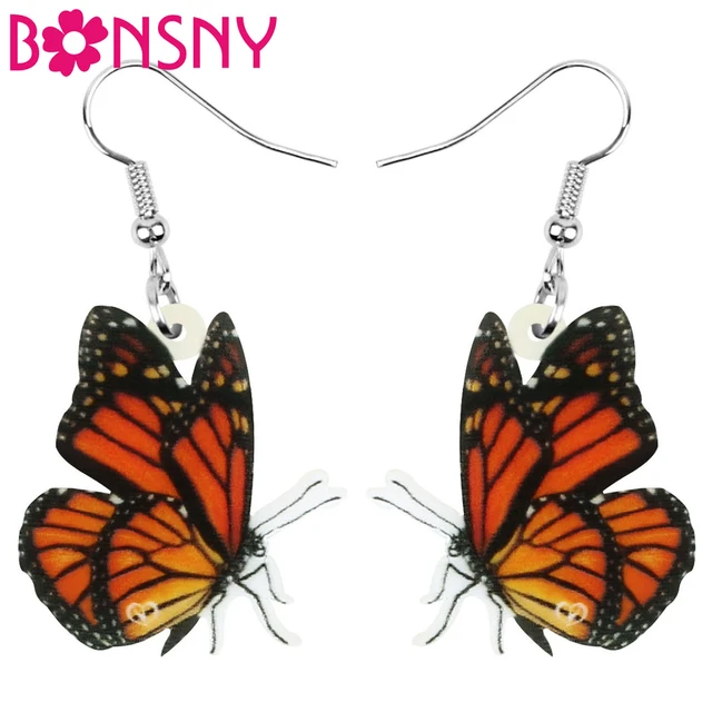 Buy Statement Monarch Butterfly Earrings, Bright Colored Big Butterfly Wing  Dangle Earrings for Women Girls Jewelry, Stainless Steel, acrylic at  Amazon.in