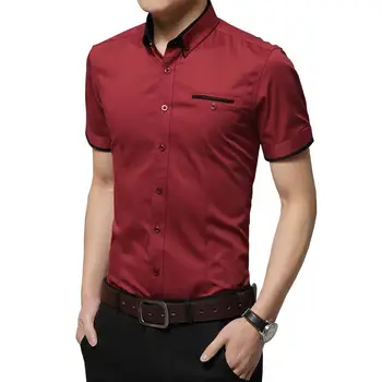 

Men Solid Color Sleeve Lapel Shirt Fashion Short Sleeve Turn Down Business Casual Collar Button Cotton Plus Size Shirt