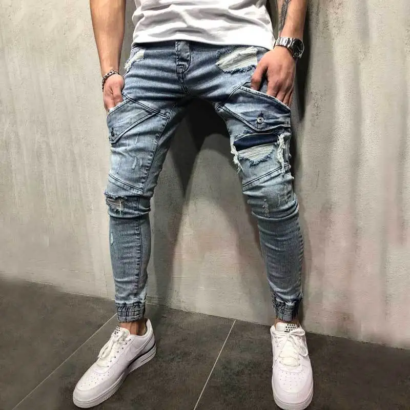 Модные уличные рваные мужские узкие джинсы винтажные джинсы сломанные панковские штаны джинсы мужские
