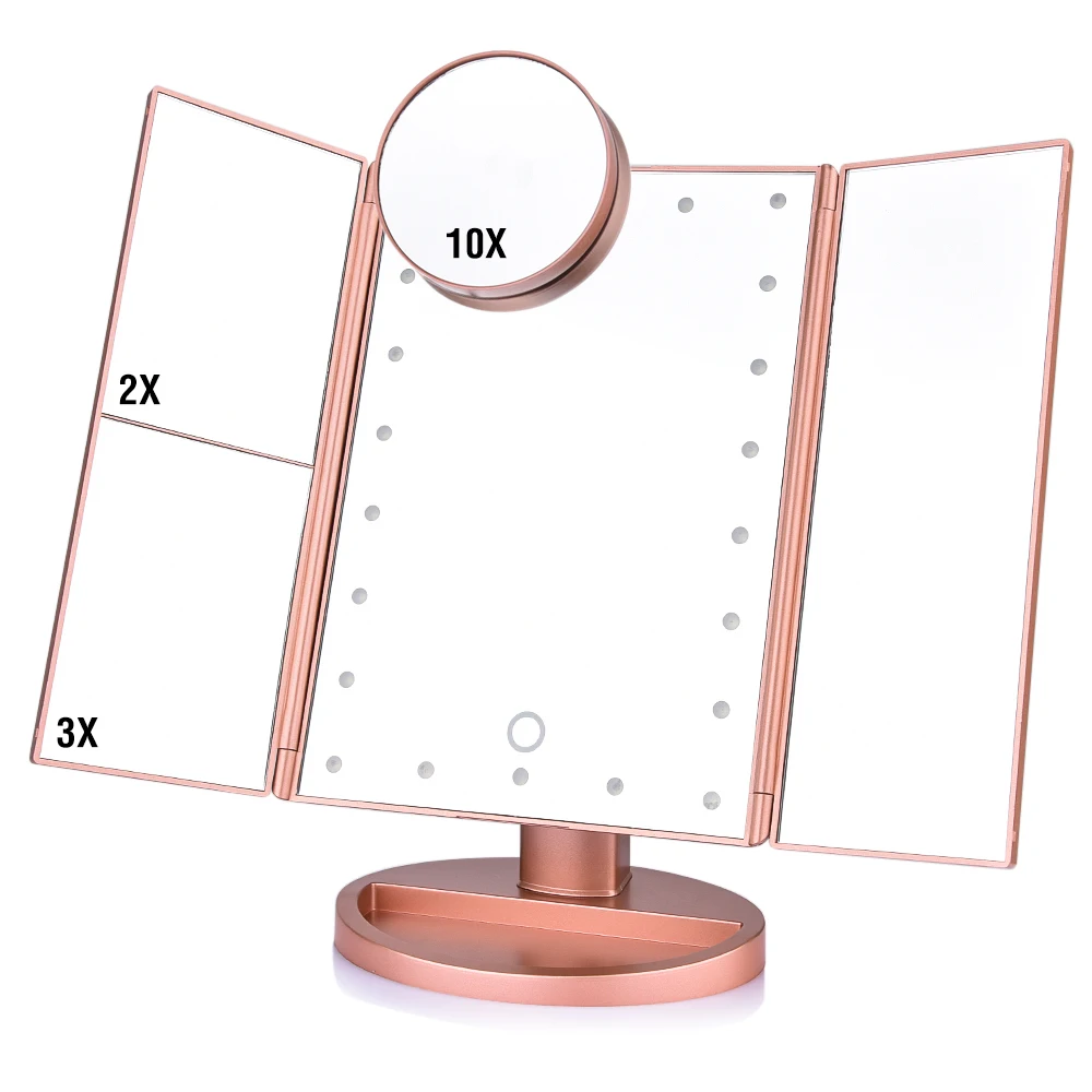 

Makeup Mirror LED 22 Vanity Light Magnifying 3 Floding Countertop Touch Screen Cosmetic 10x Magnifier Mirror Beauty Tool