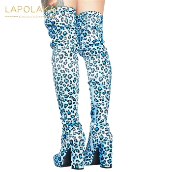 

Lapolaka Fashion New Hot Big Size 44 Stretch Fabric Shoes Woman Boots Female Leopard Super High Heels Platform Fashion Boots