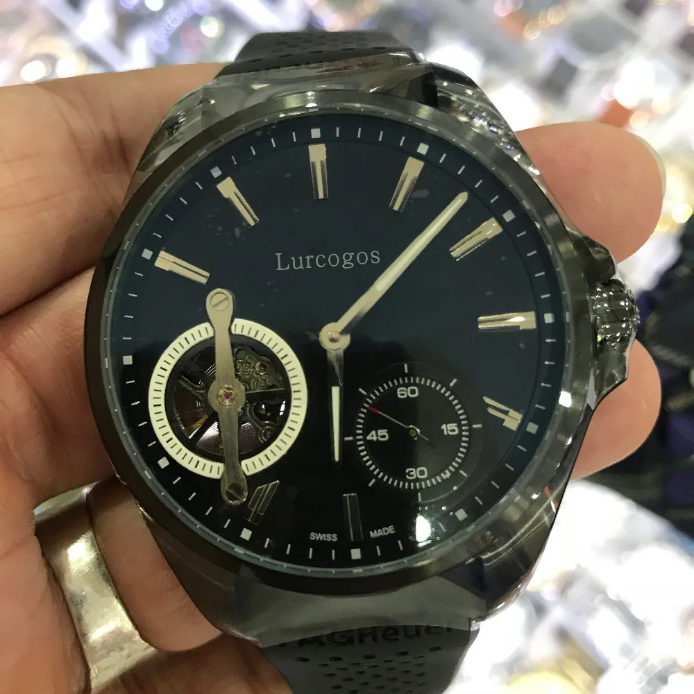 

2020 new luxury skeleton mens black rubber strap watch automatic TAG sapphire glass with small dials works self winding AAA+