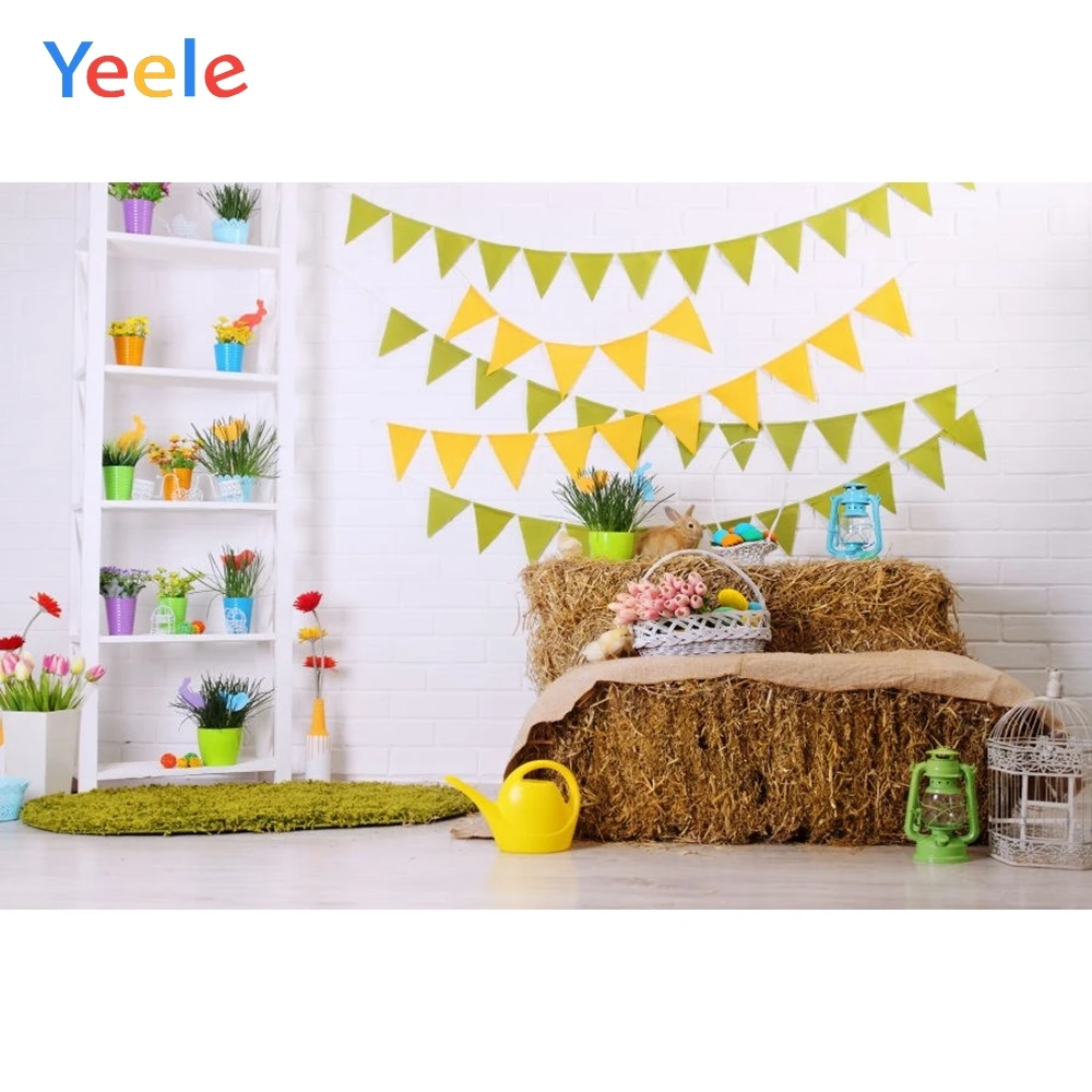 

Happy Easter Spring Rabbit Eggs Flower Baby Shower Birthday Vinyl Backdrop Photography Background For Photo Studio Photophone