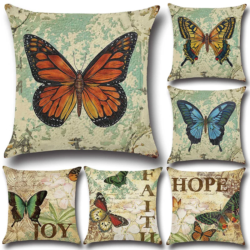 1Pcs Butterfly Printed Polyester Throw Pillow Cushion Cover 45 45cm Home Decoration Sofa Bed Seat Car