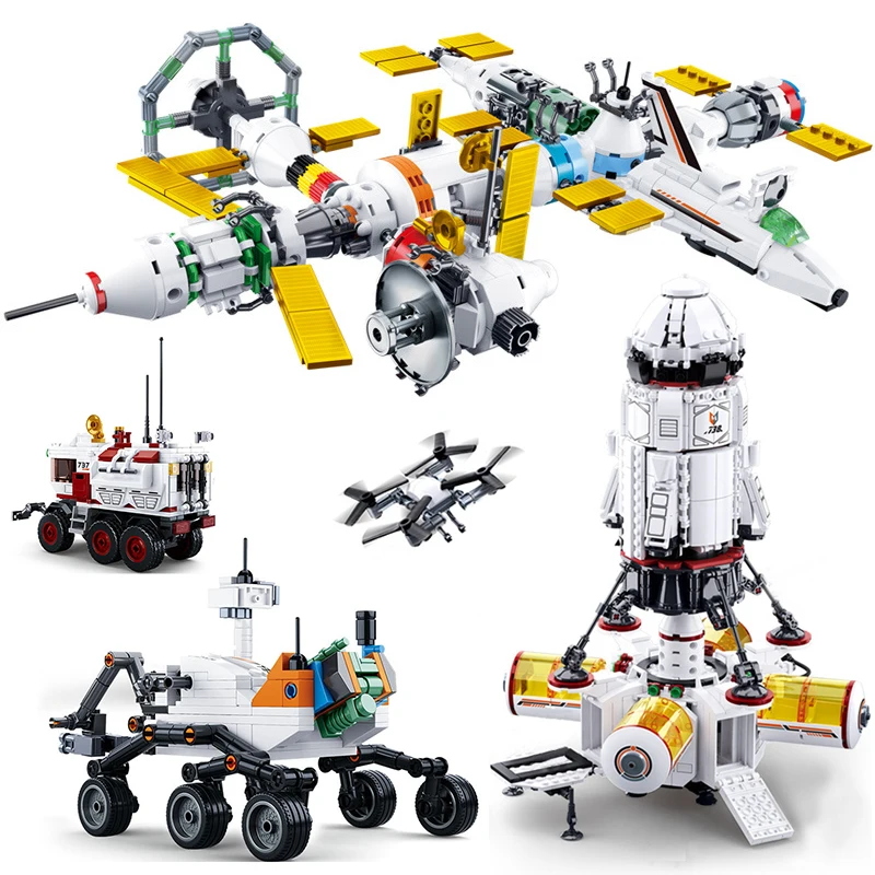 

Space Station Space Rocket Ship Model Building Blocks Kits Legoes DIY Bricks Educational Toys for Children Christmas Gifts
