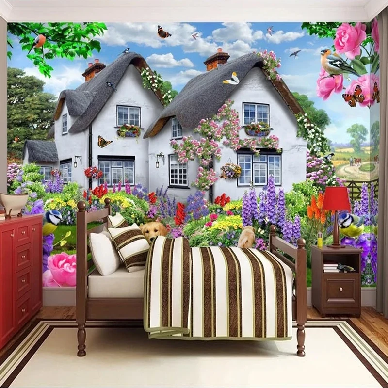 3D красивый дом сад собака Природа Пейзаж Плакат Настенный декор живопись детская спальня фоны для фотосъемки Фреска