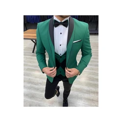 2022 New Arrival Shawl Collar Design Men's Green Suits Custom Made One Button Fashion Casual Wear Blazer 3 Pieces Skinny