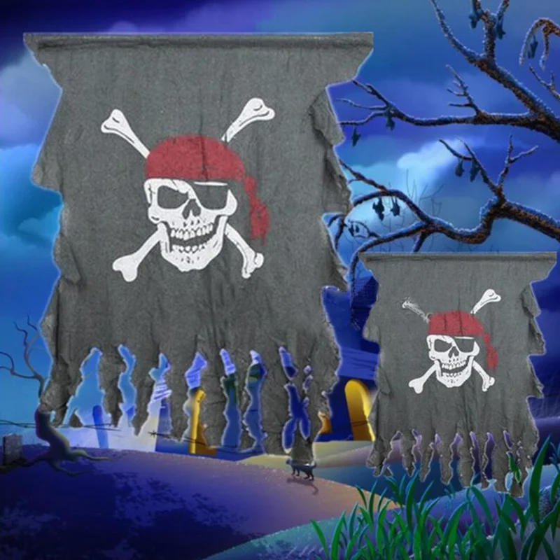 

50x40cm Halloween Skull Bones Skeleton Pirate Flag Supplies Props Decoration